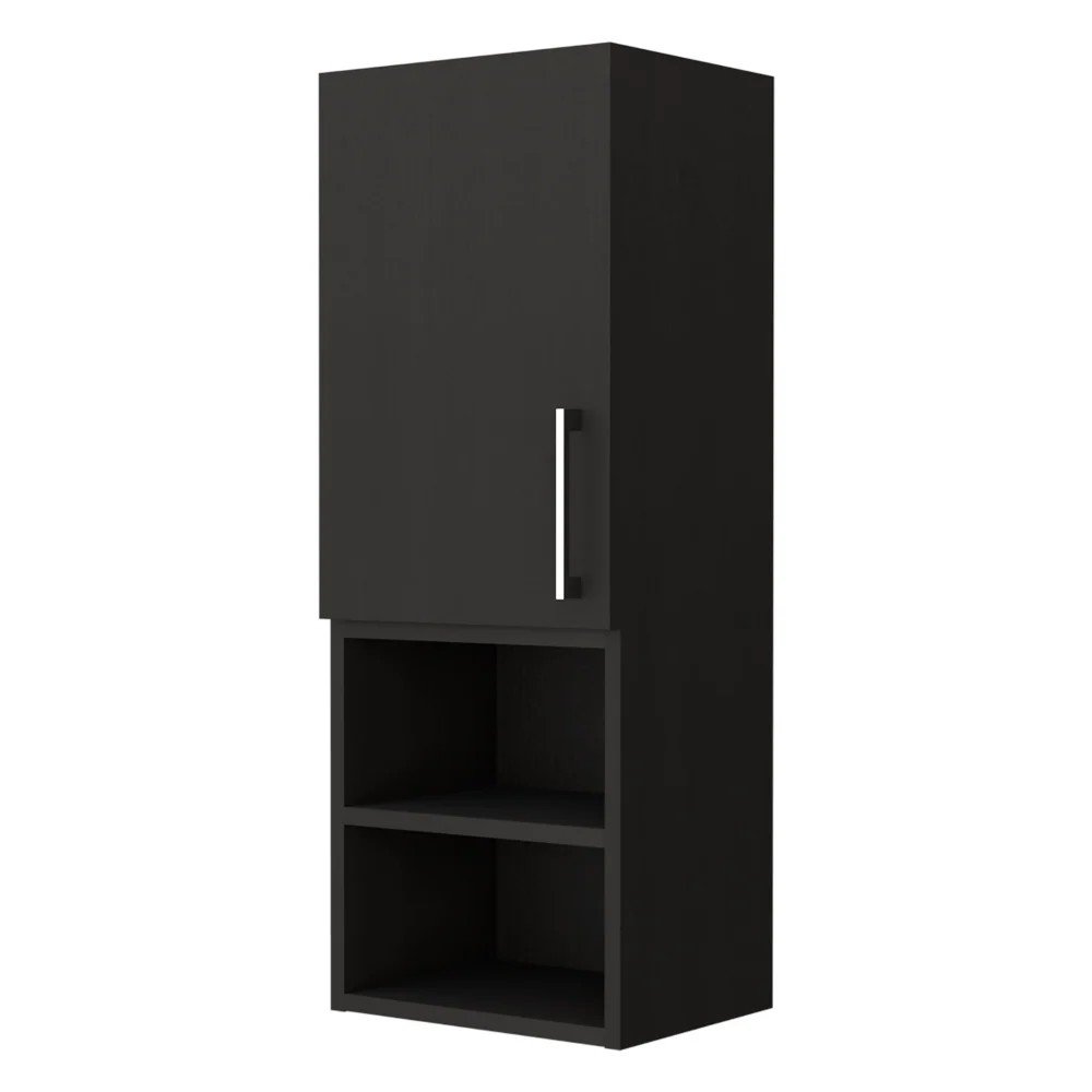 32" Black Wood Floating Single Door Bathroom Vanity And Medicine Cabinet