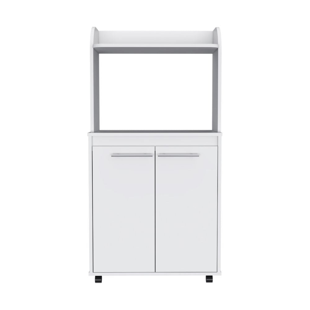 25" White Wood Rolling Kitchen Cart With Storage