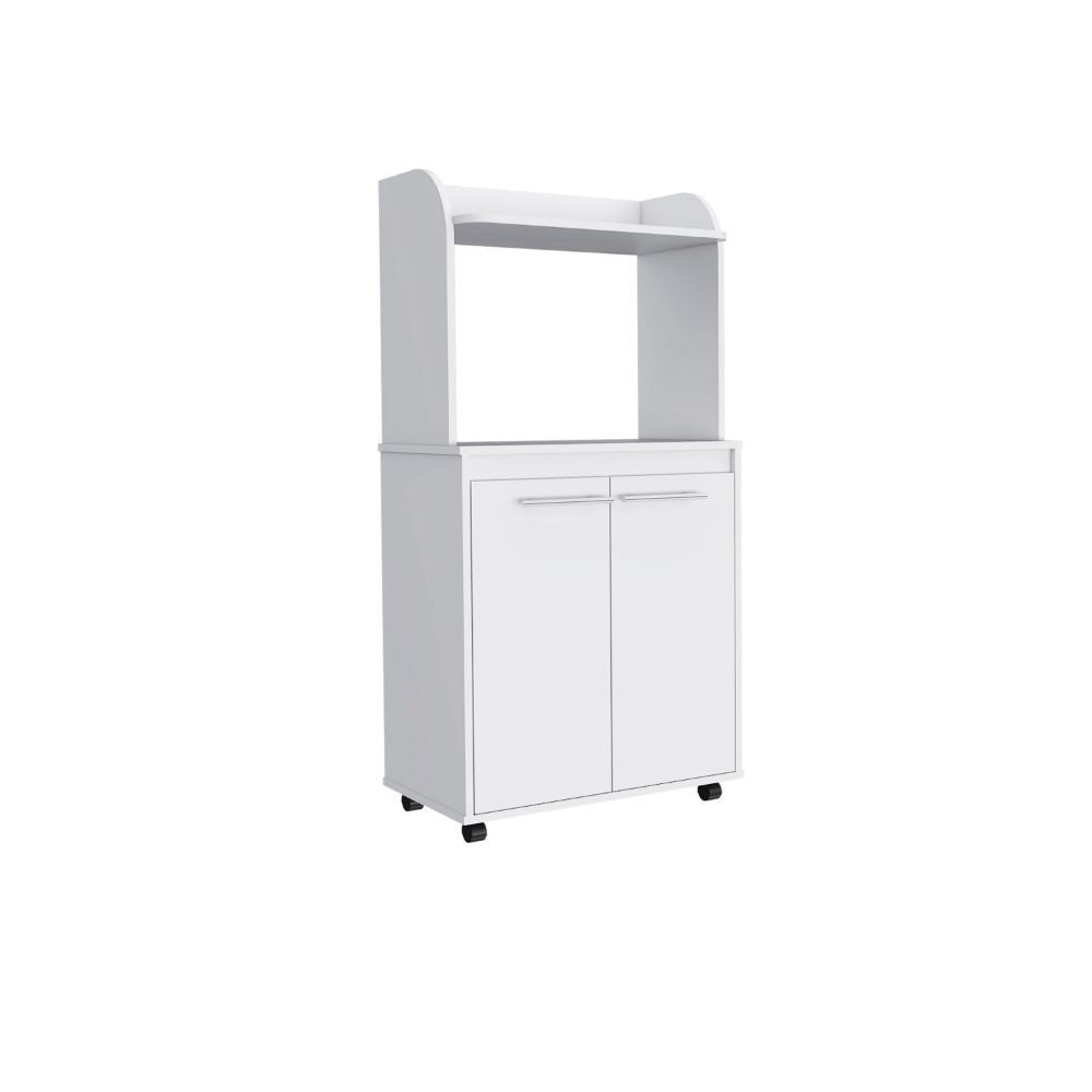 25" White Wood Rolling Kitchen Cart With Storage
