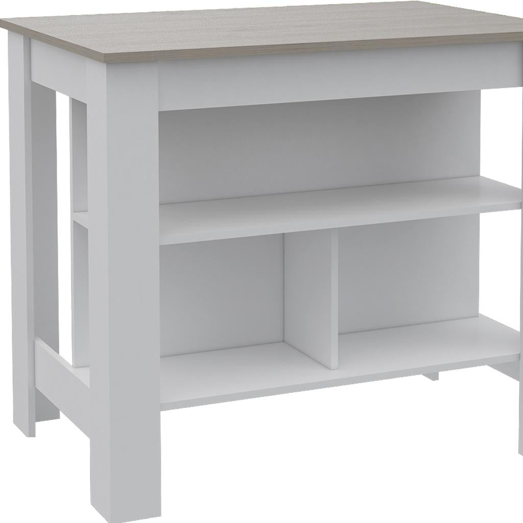 41" Light Gray and White Wood Kitchen Island With Storage