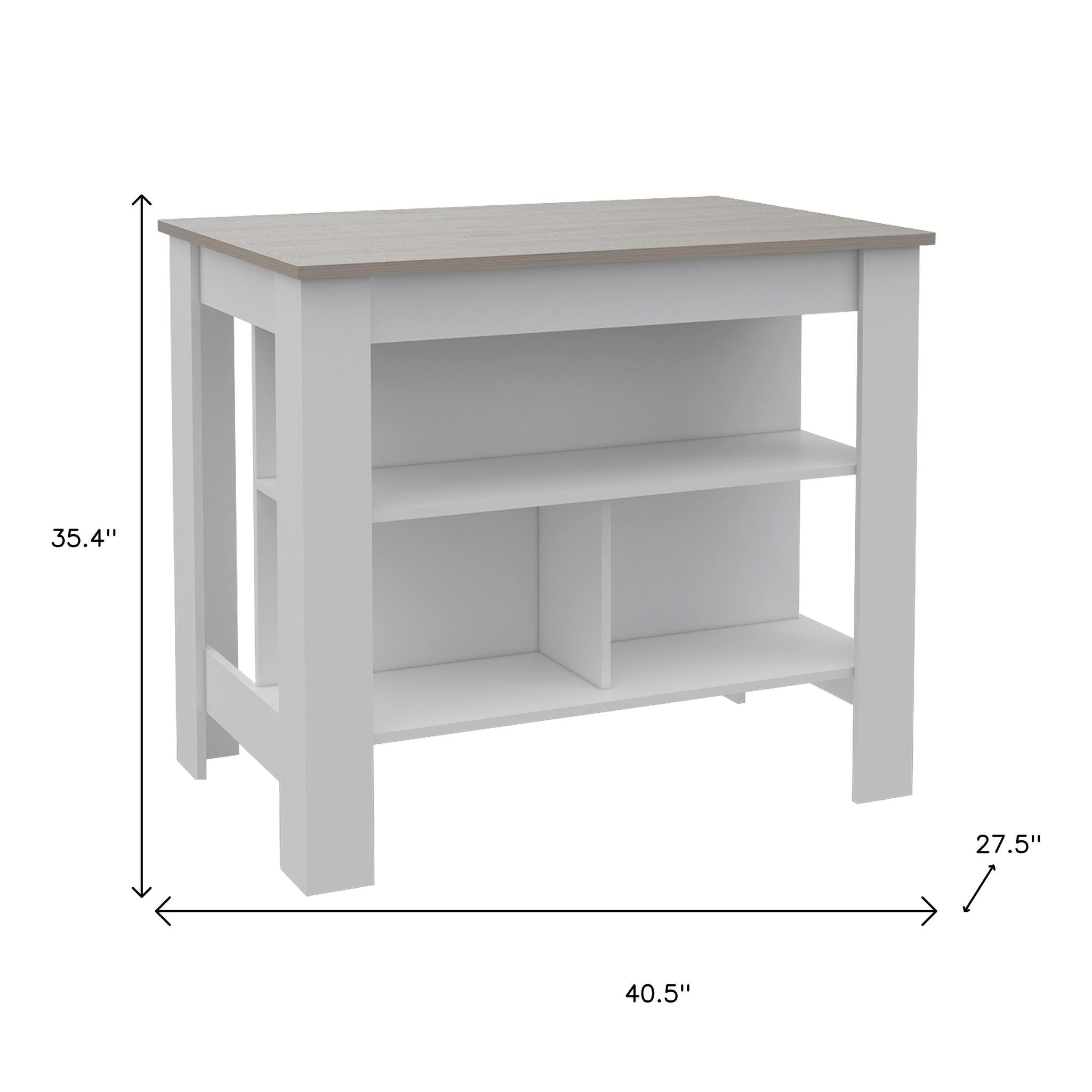 41" Light Gray and White Wood Kitchen Island With Storage