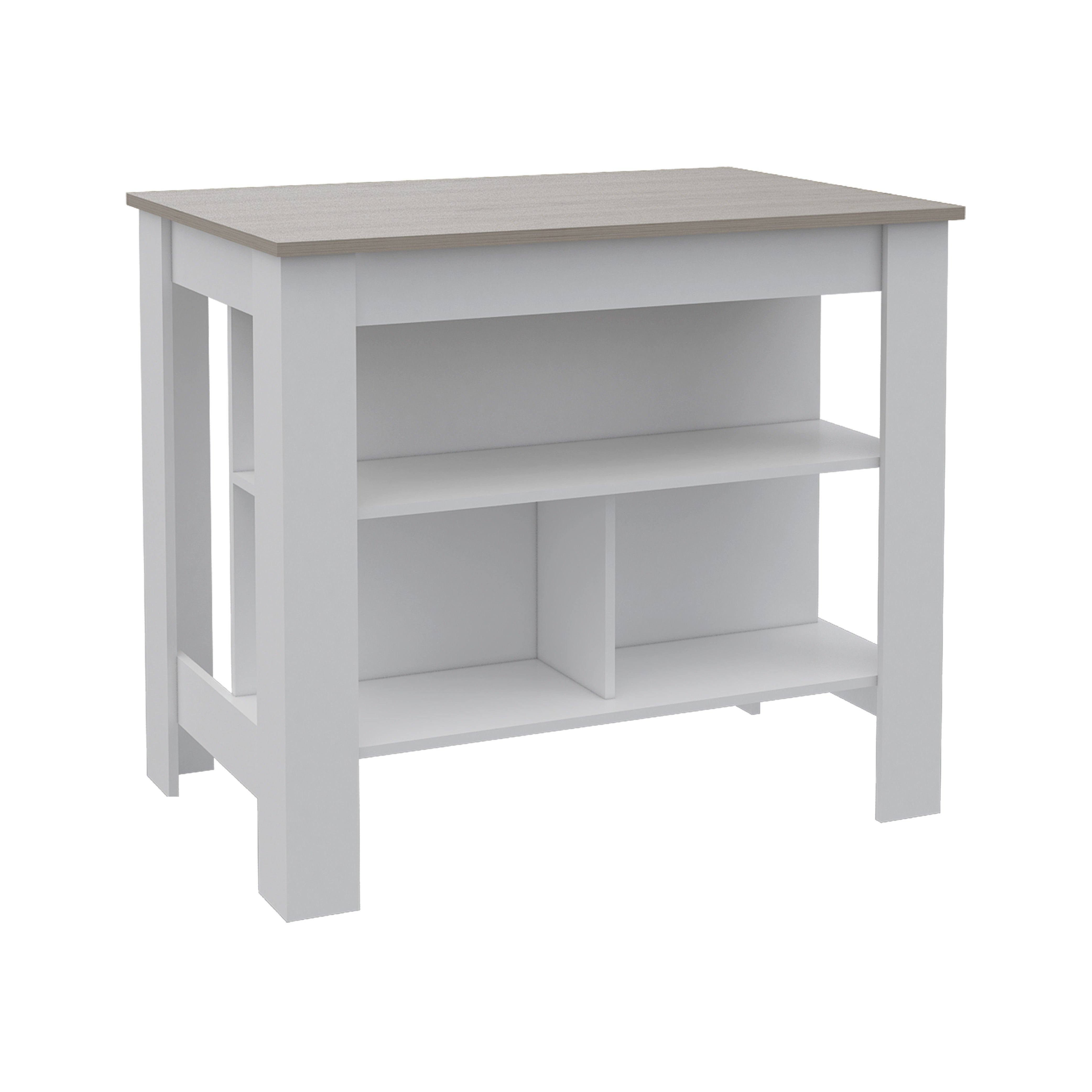 41" Light Gray and White Wood Kitchen Island With Storage