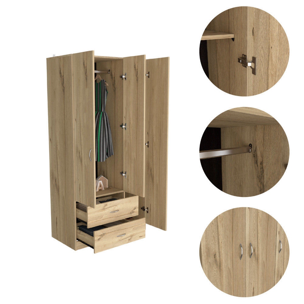 71" Light Oak Manufactured Wood Two Drawer Combo Dresser