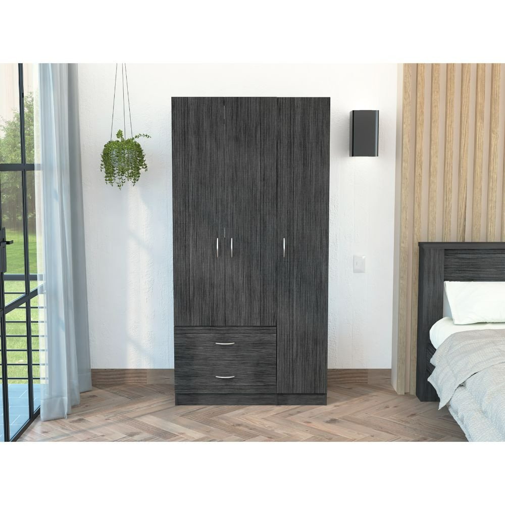 71" Brown Wood Two Door Two Drawer Combo Dresser
