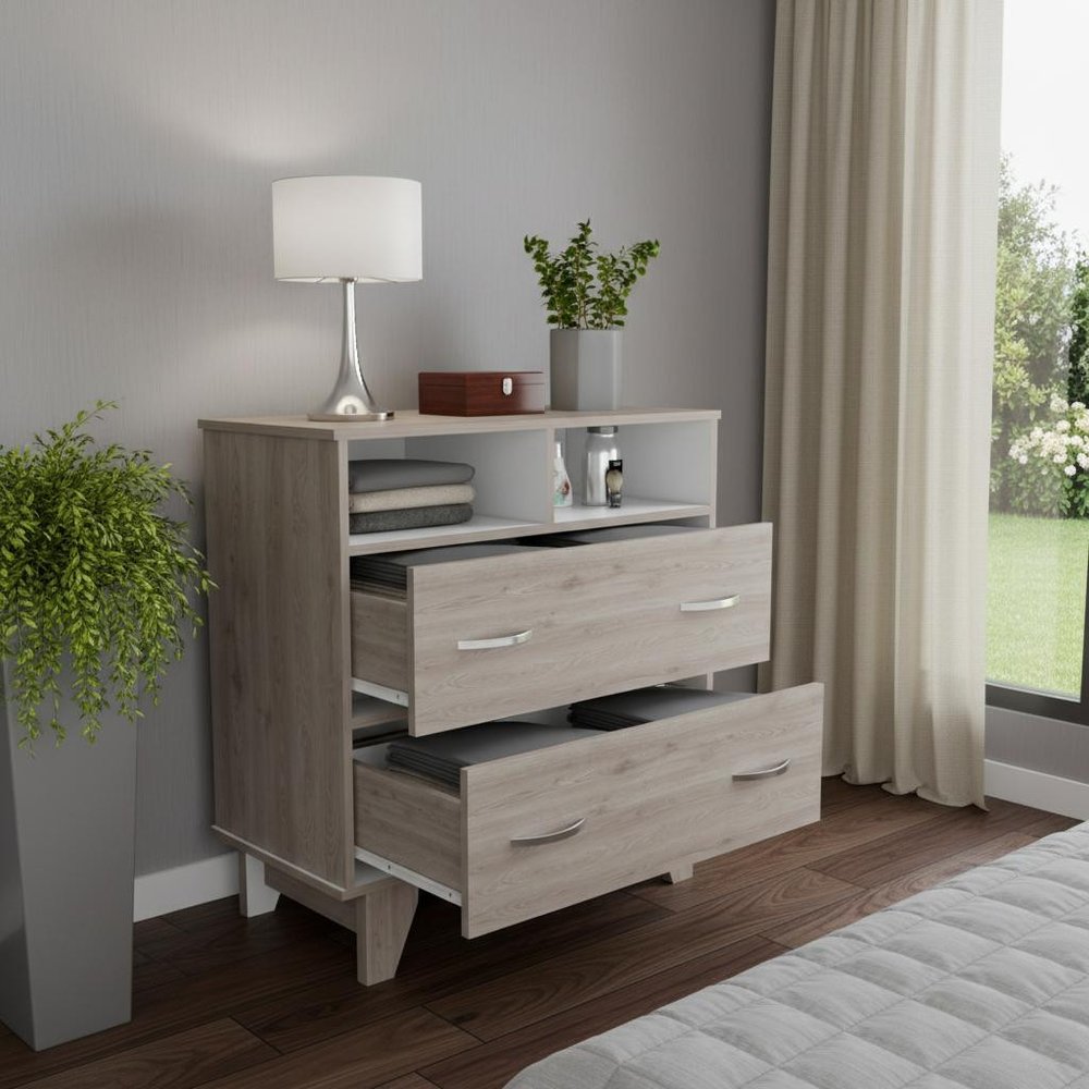 32" Light Grey Manufactured Wood Two Drawer Dresser