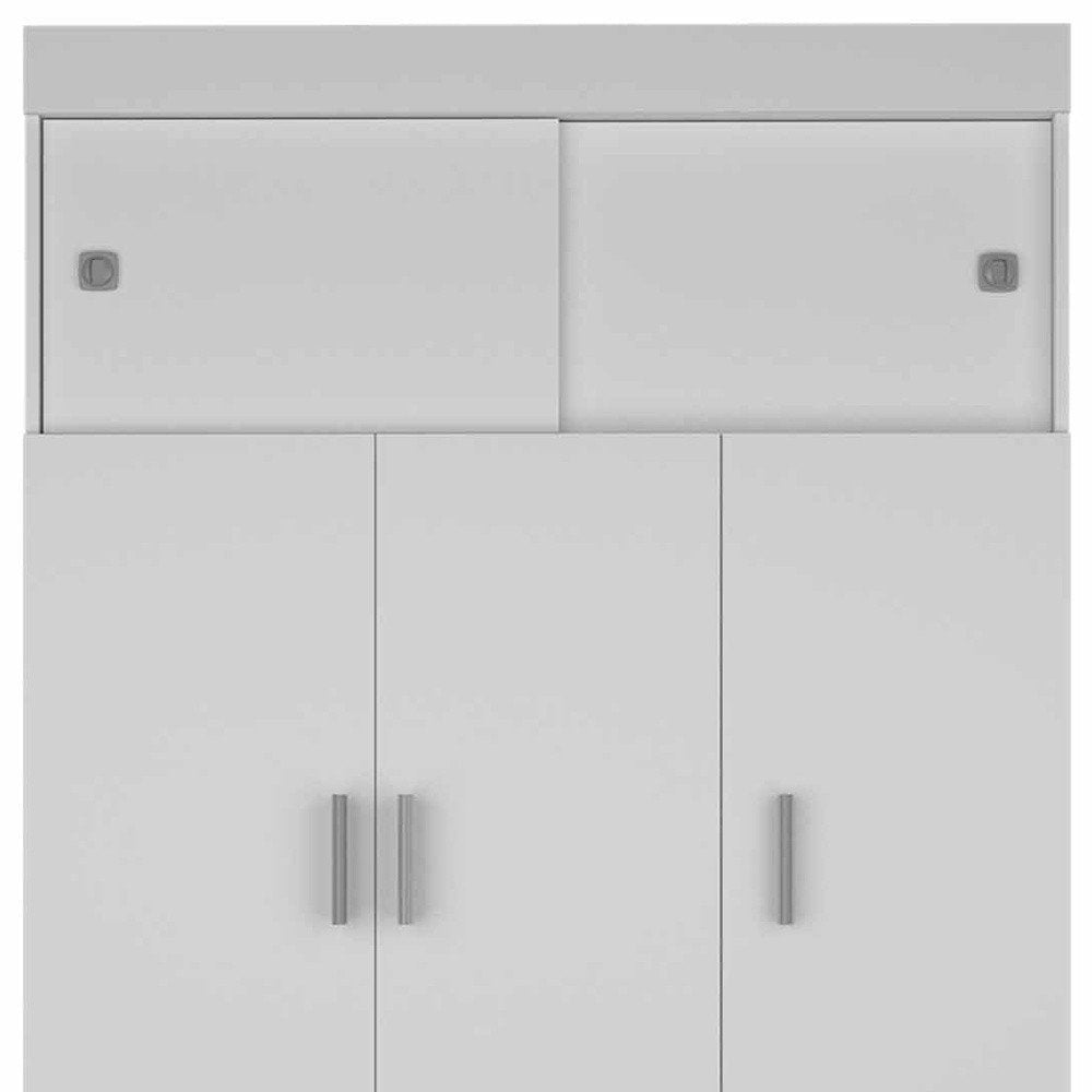 73" White Wood Three Door Two Drawer Combo Dresser