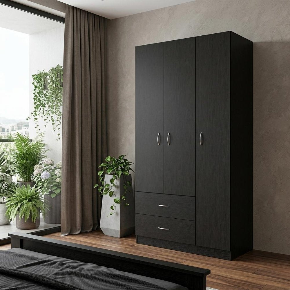 71" Brown Wood Two Door Two Drawer Combo Dresser