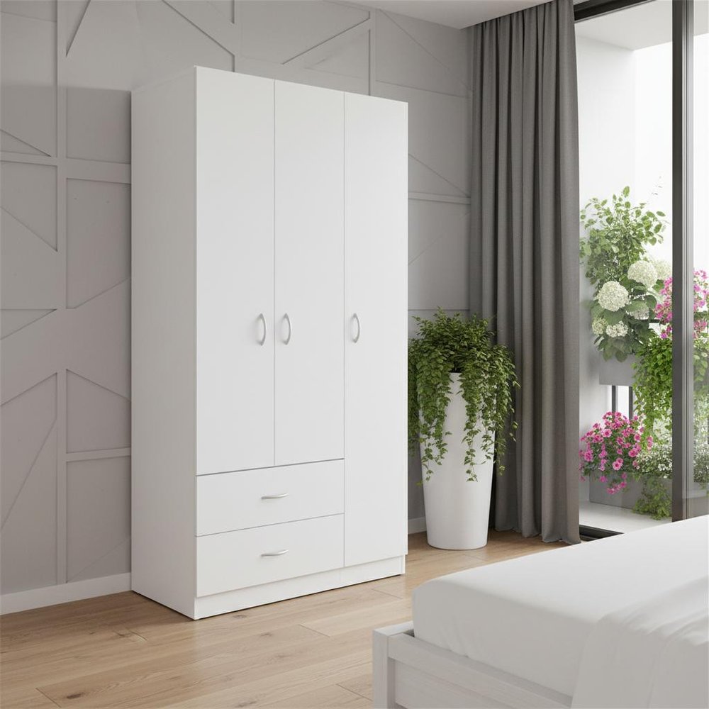 71" White Wood Two Drawer Combo Dresser