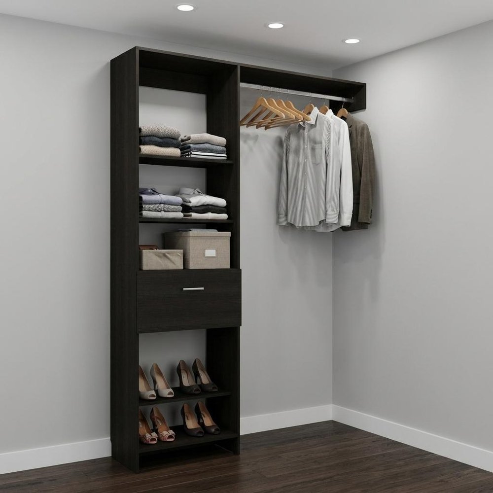 59" Black Wood And Metal Closet System