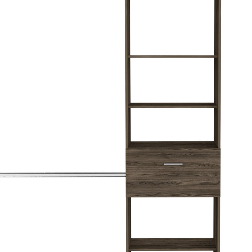 98" Dark Brown Wood And Metal Closet System