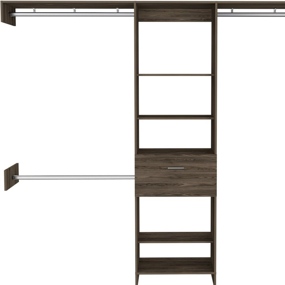98" Dark Brown Wood And Metal Closet System