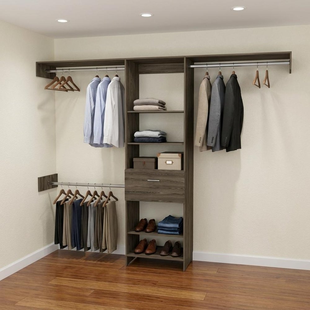 98" Dark Brown Wood And Metal Closet System