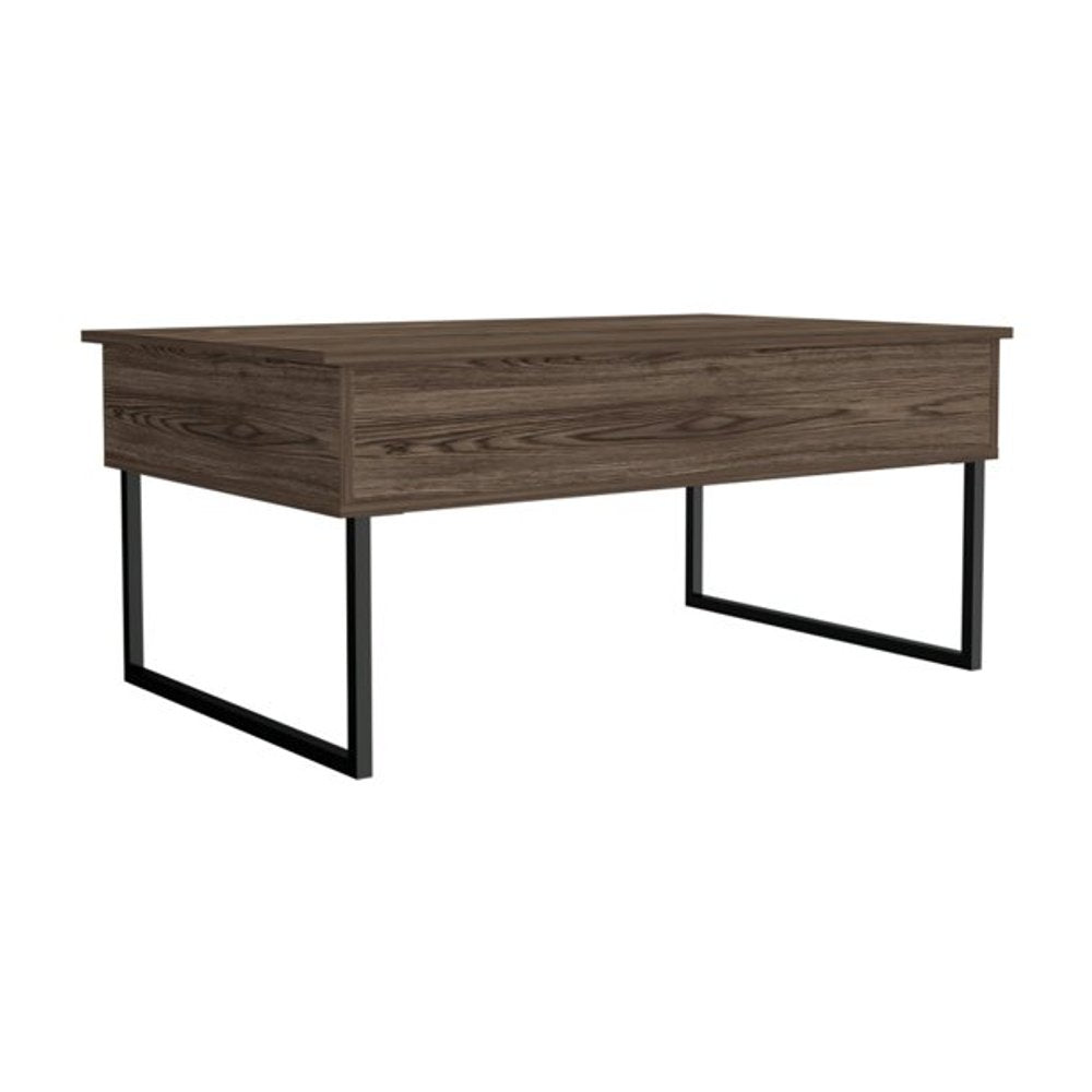 41" Dark Brown and Black Wood and Metal Lift Top Coffee Table