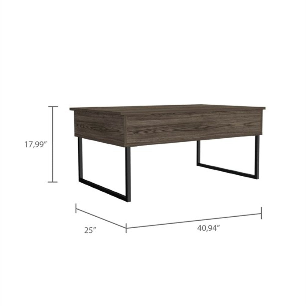 41" Dark Brown and Black Wood and Metal Lift Top Coffee Table