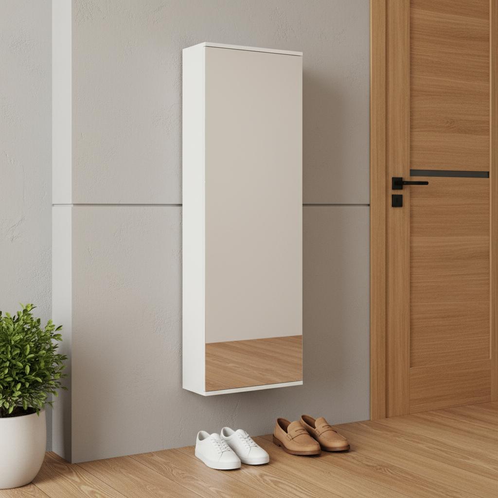 White Ten Pair Wall Mounted WoodShoe Rack