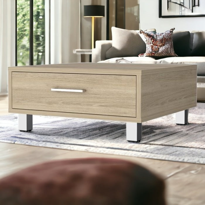 24" Beige And Light Gray Coffee Table With Drawer