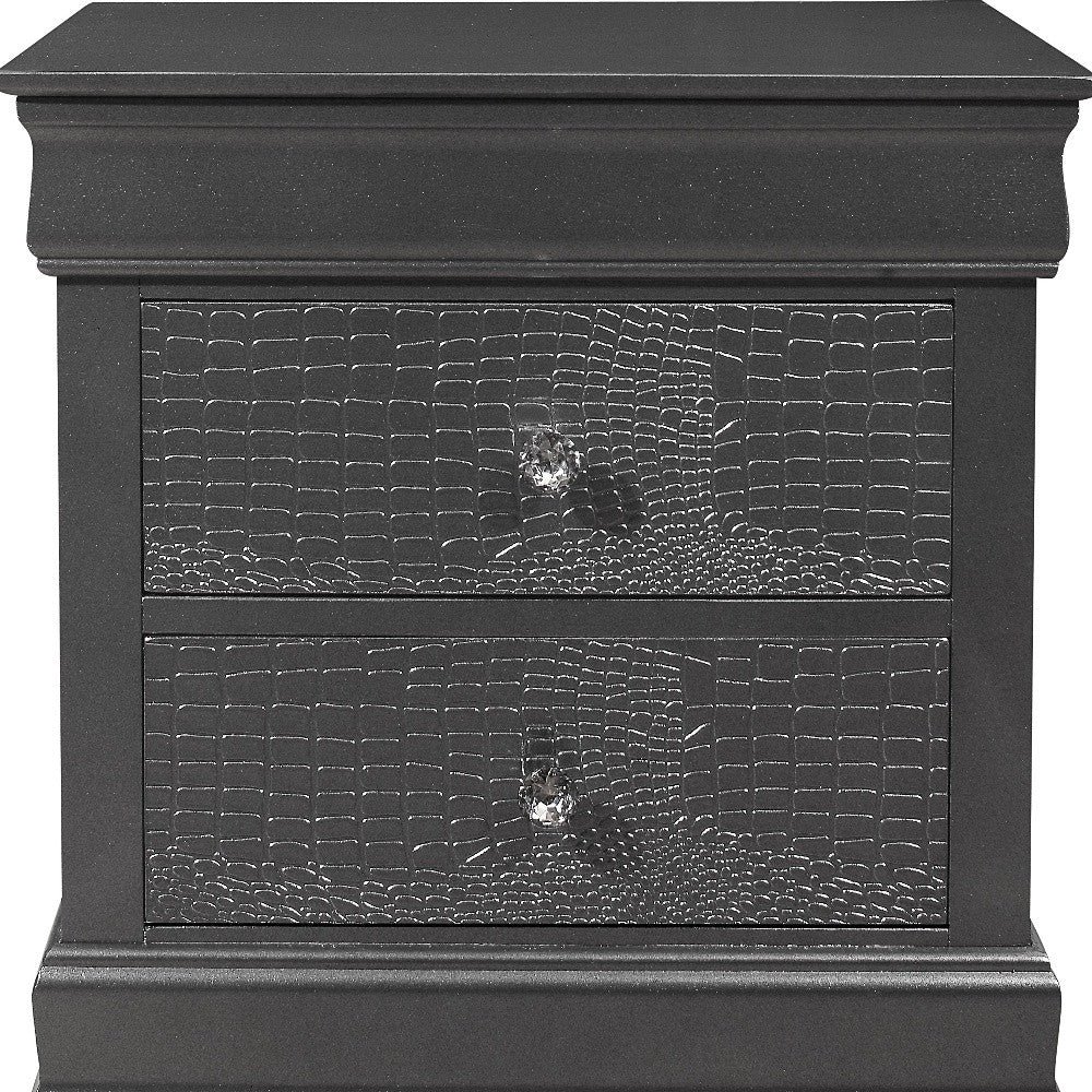 24" Gray Shagreen Two Drawer Solid Wood Nightstand