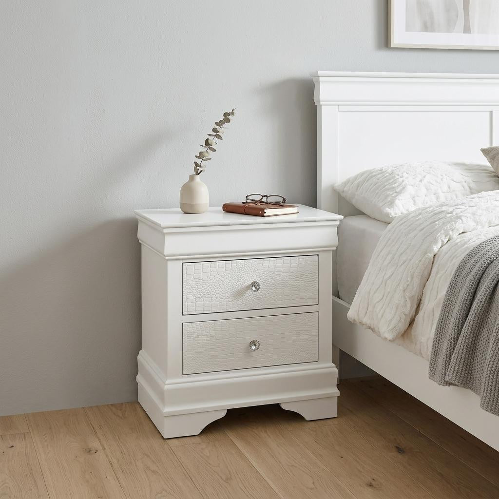24" White Wood Shagreen Two Drawer Nightstand