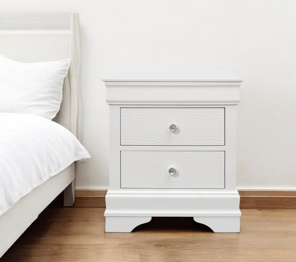 24" White Wood Shagreen Two Drawer Nightstand