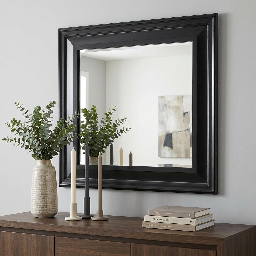 38" Gray Square Wood Framed Accent Mirror