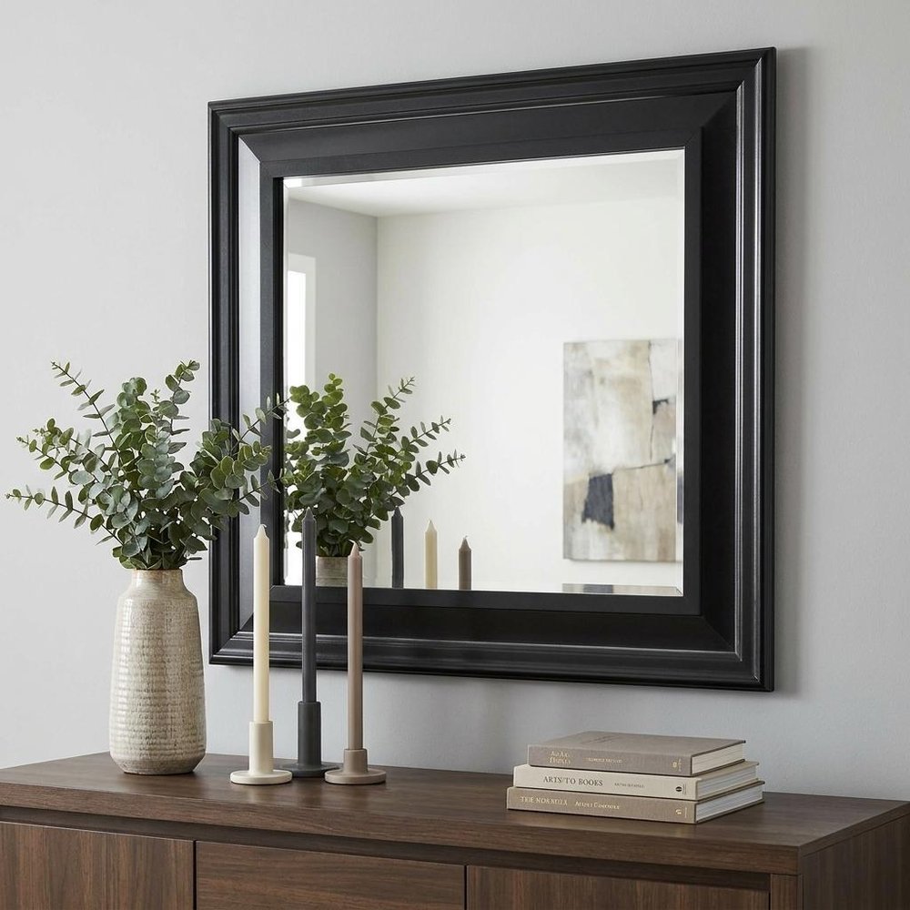 38" Gray Square Wood Framed Accent Mirror