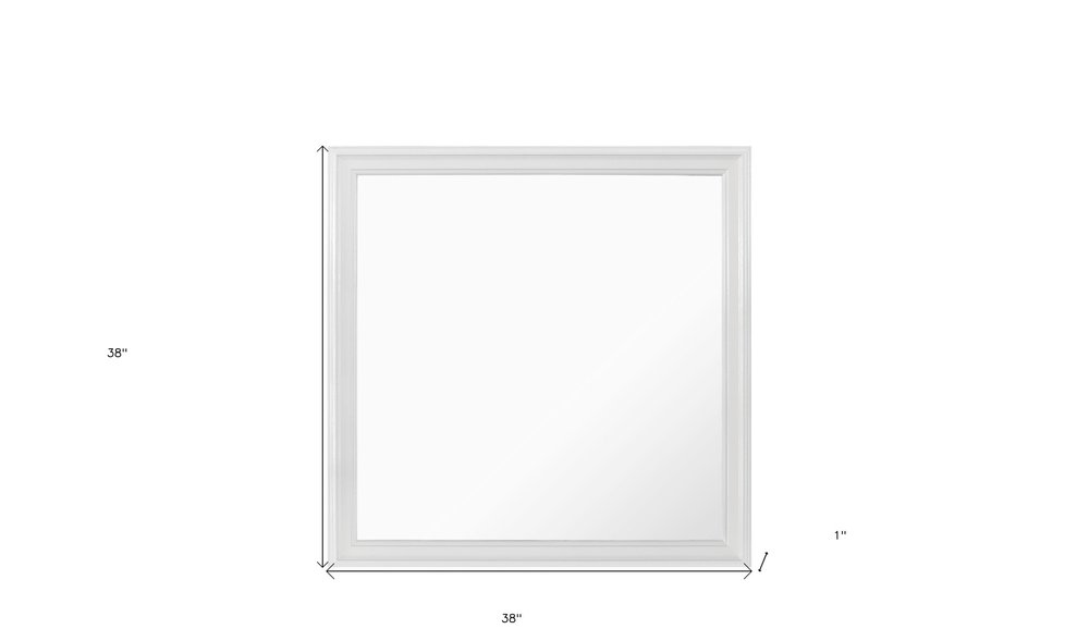 38" White Square Wood Framed Accent Mirror