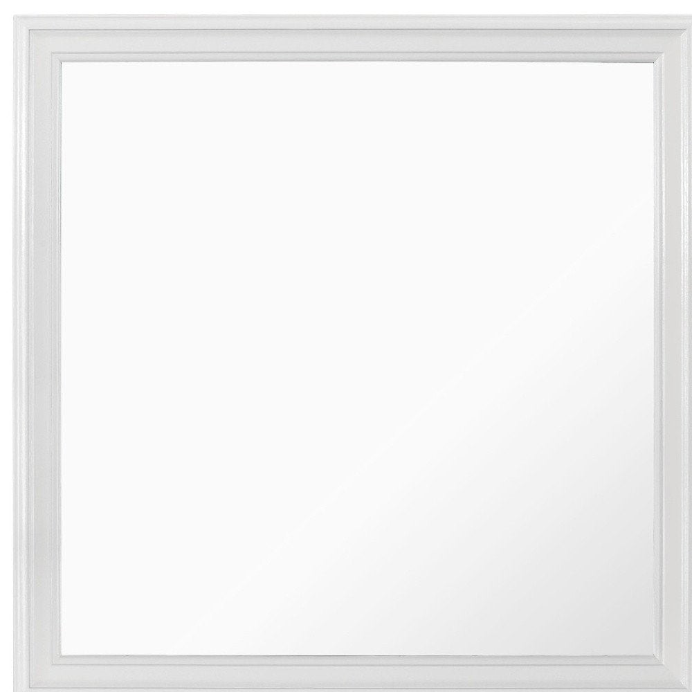 38" White Square Wood Framed Accent Mirror