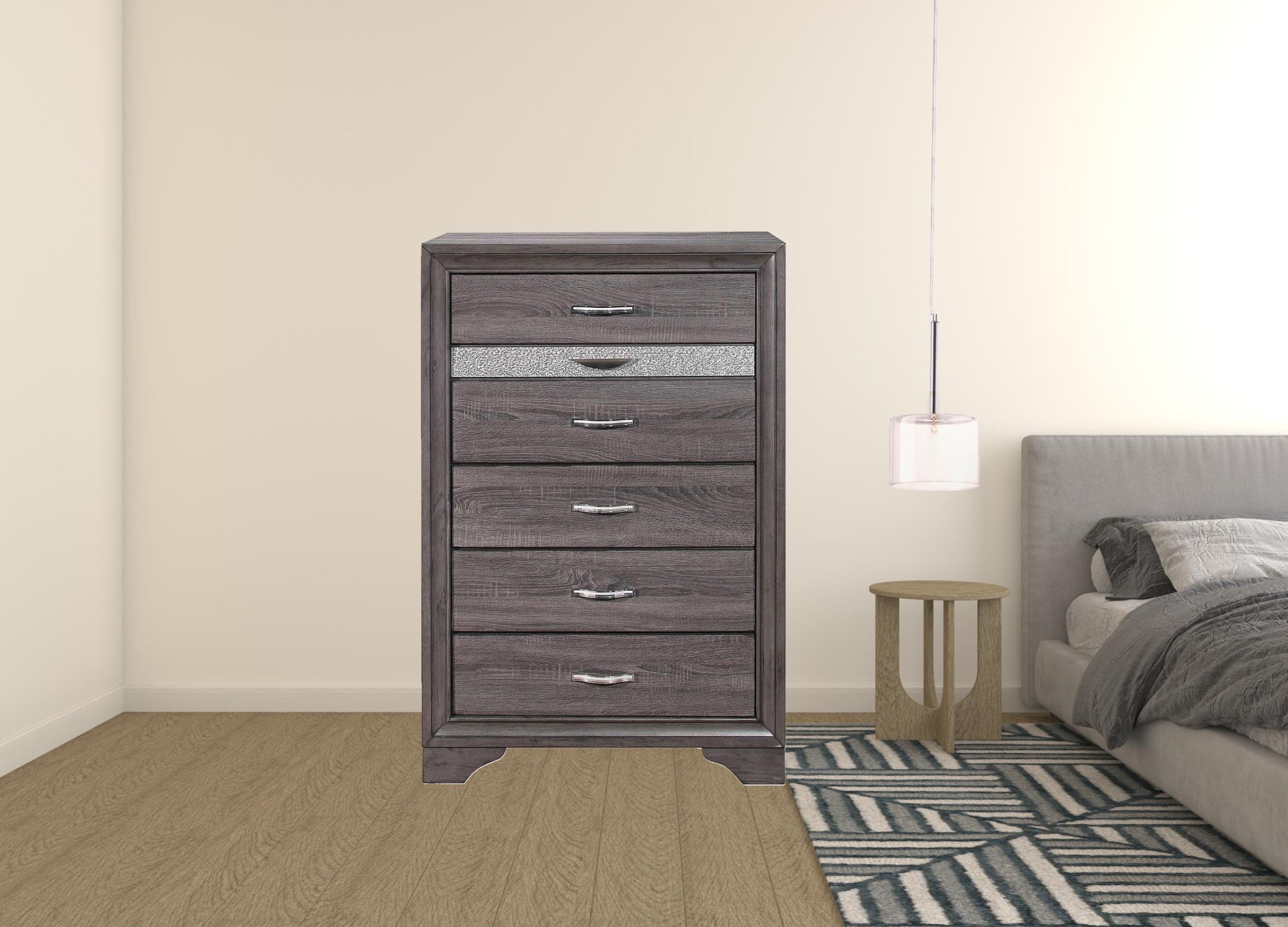 35" Grey Manufactured Wood Six Drawer Chest