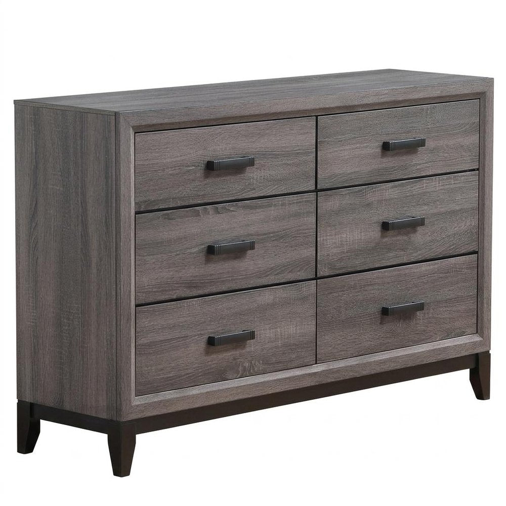 58" Gray Solid and Manufactured Wood Six Drawer Double Dresser