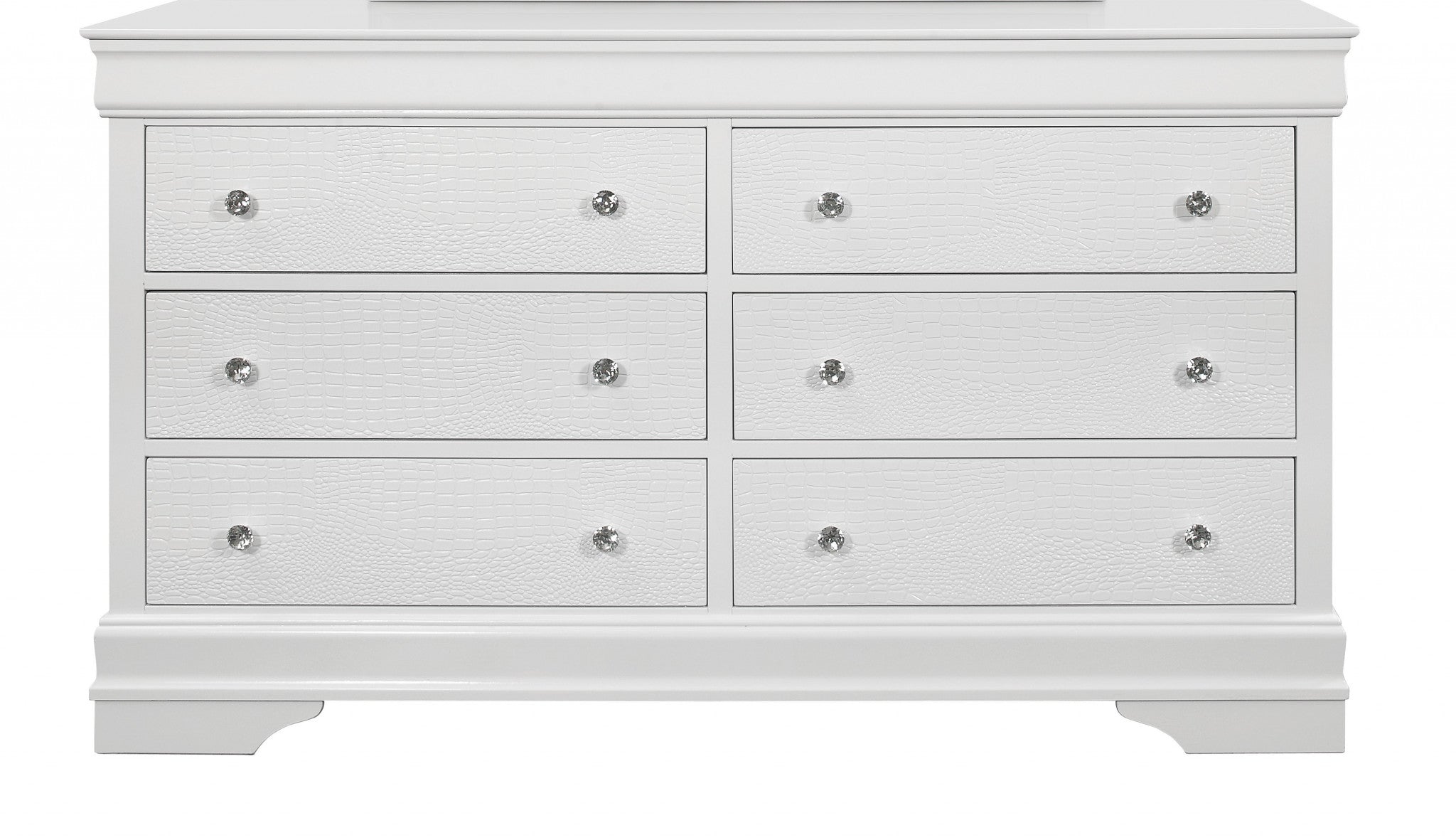 58" Metallic White Solid Wood Six Drawer Double Dresser