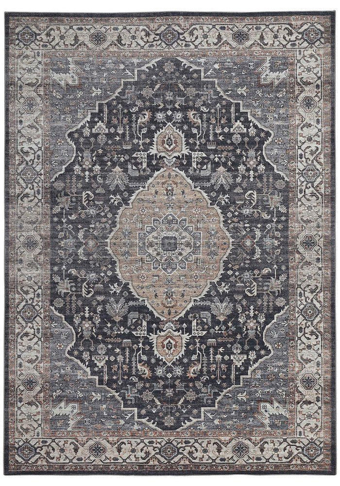 8' X 10' Black Oriental Stain Resistant Area Rug