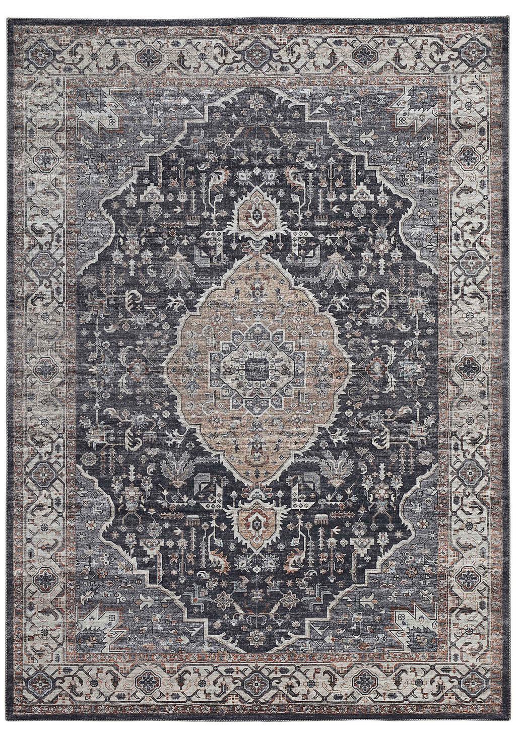 8' X 10' Black Oriental Stain Resistant Area Rug