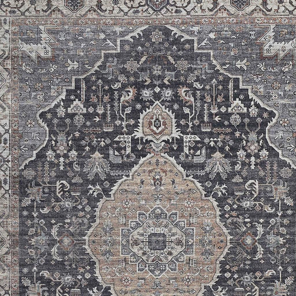 8' X 10' Black Oriental Stain Resistant Area Rug