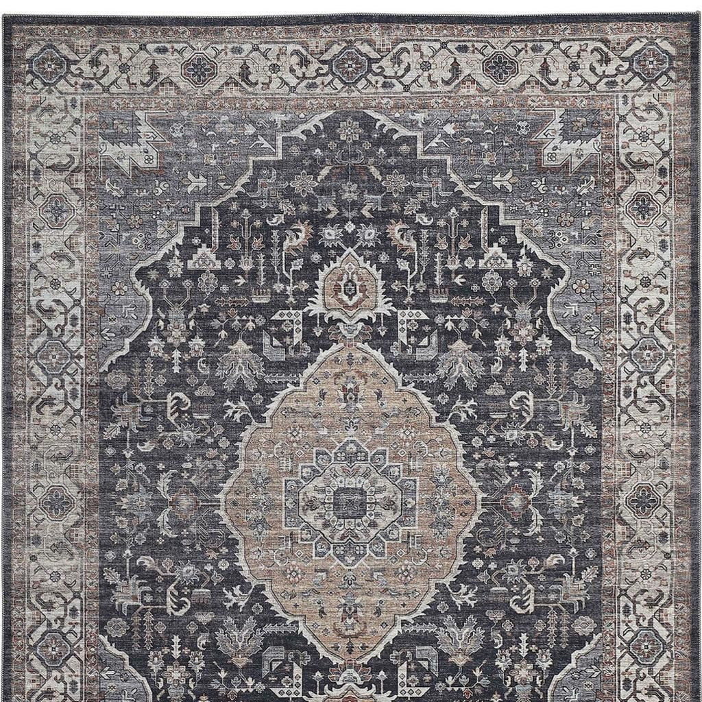 8' X 10' Black Oriental Stain Resistant Area Rug