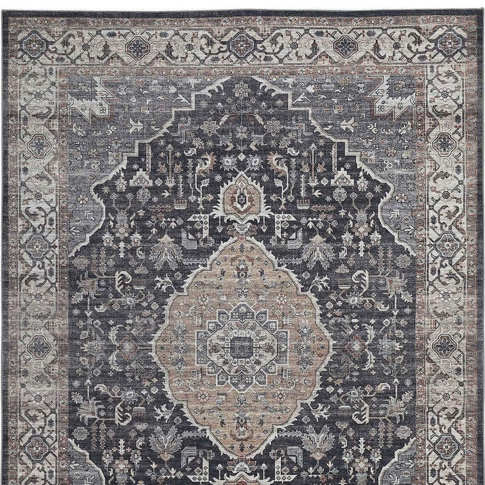 8' X 10' Black Oriental Stain Resistant Area Rug