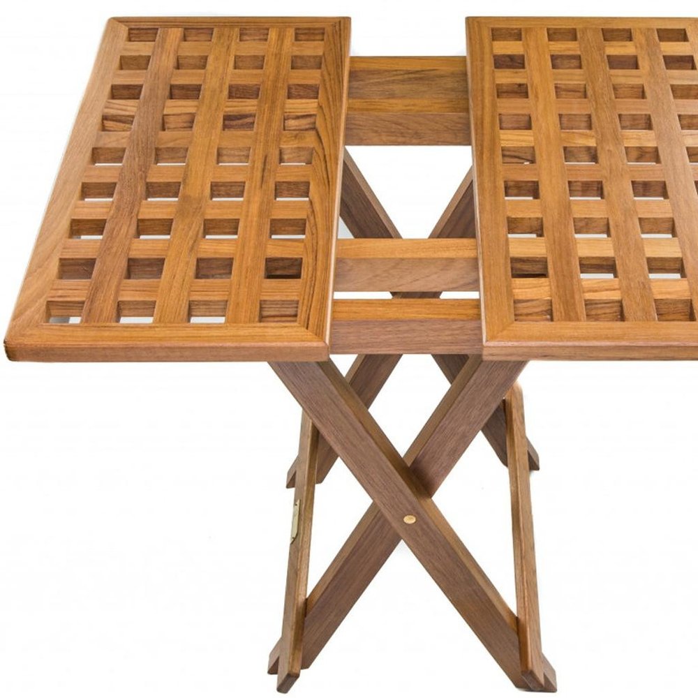 19" Brown Solid Teak Wood Square Indoor Outdoor Folding End Table