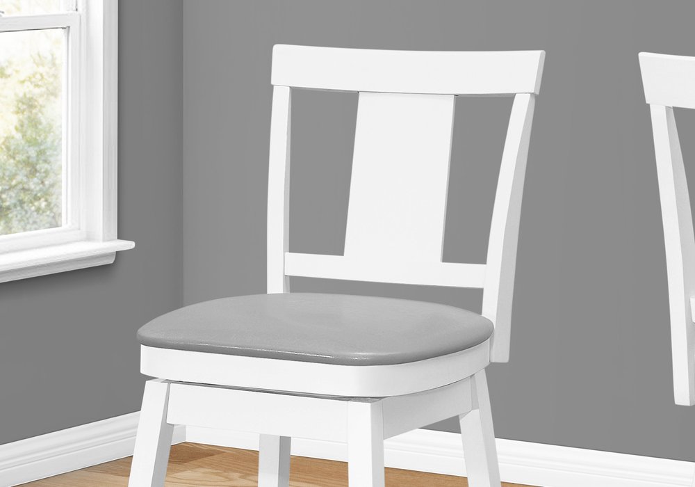 Set of Two 23" Gray And White Faux Leather And Faux Leather And Solid Wood Counter Height Swivel Bar Chairs