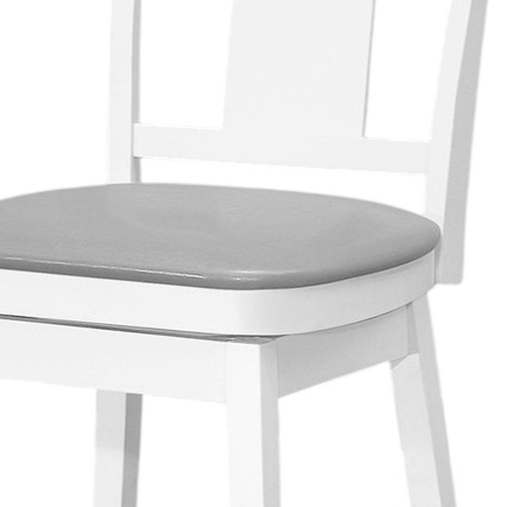 Set of Two 23" Gray And White Faux Leather And Faux Leather And Solid Wood Counter Height Swivel Bar Chairs