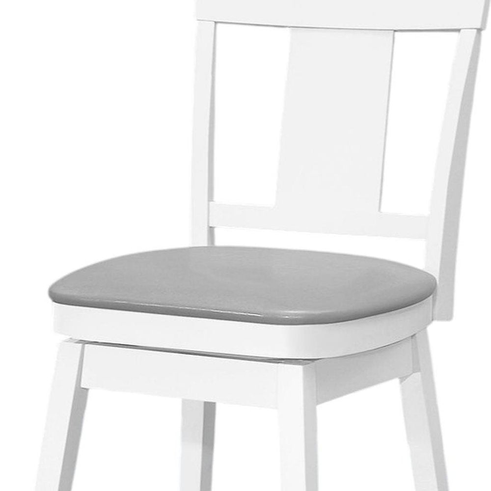 Set of Two 23" Gray And White Faux Leather And Faux Leather And Solid Wood Counter Height Swivel Bar Chairs