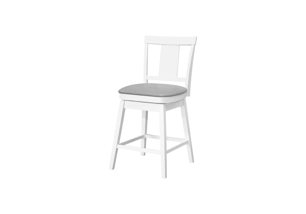 Set of Two 23" Gray And White Faux Leather And Faux Leather And Solid Wood Counter Height Swivel Bar Chairs