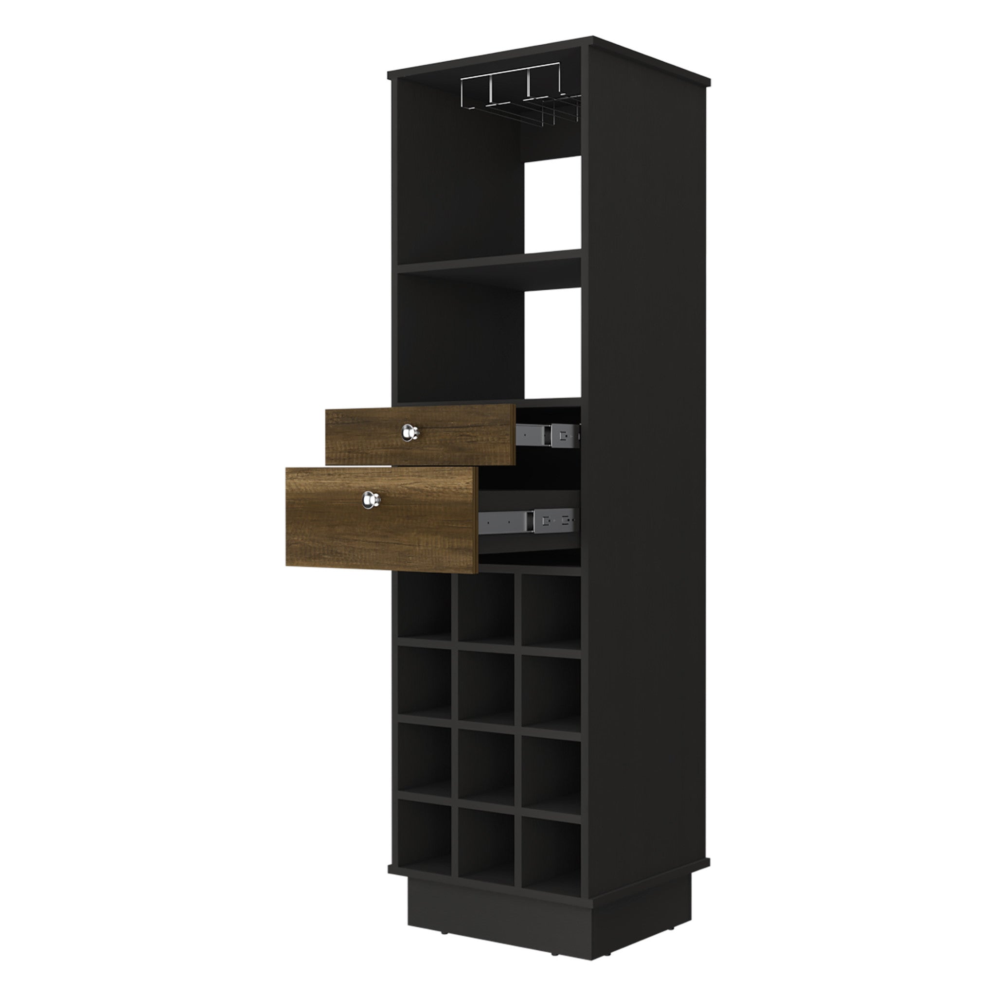 18" Black Bar Cabinet With Two Drawers