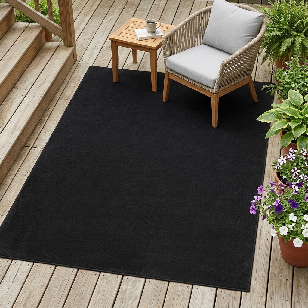 4' X 6' Black Stain Resistant Indoor Outdoor Area Rug