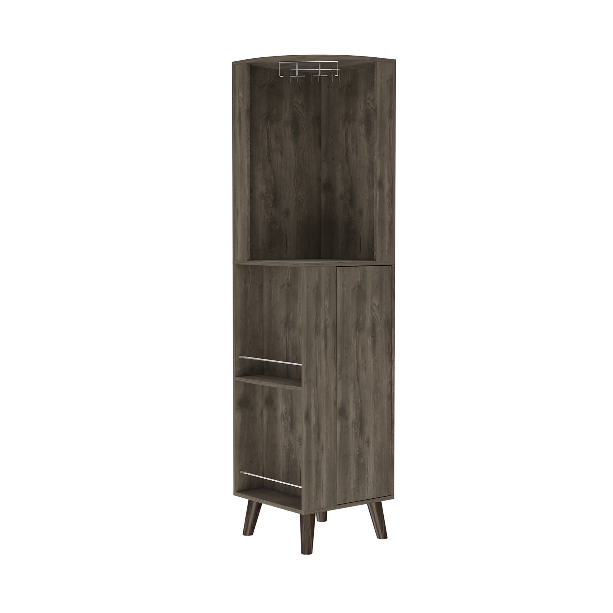 73" Dark Brown Wood Corner Bar Cabinet With One Drawer