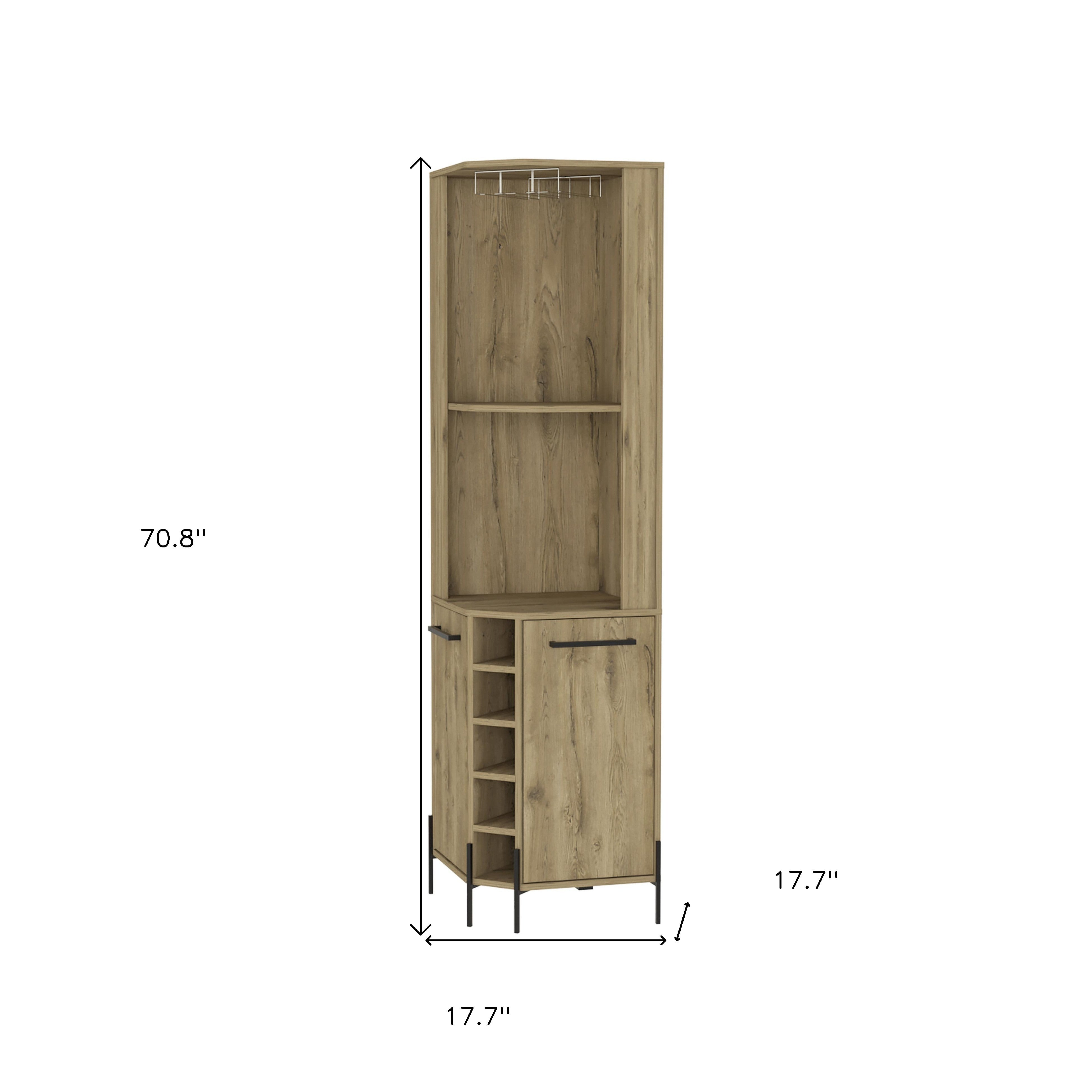 71" Natural Wood Corner Bar Cabinet With Two Doors