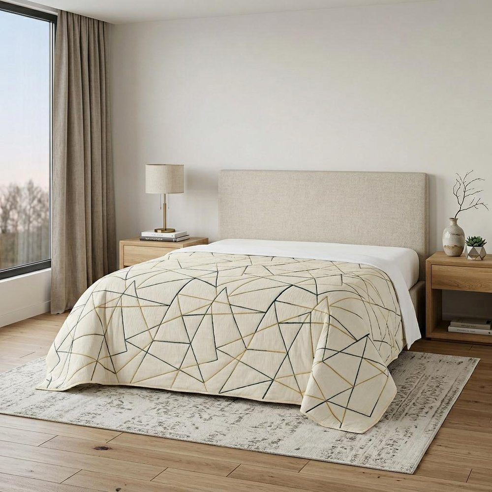 86" X 70" Gray And Ivory Geometric Cotton Quilt