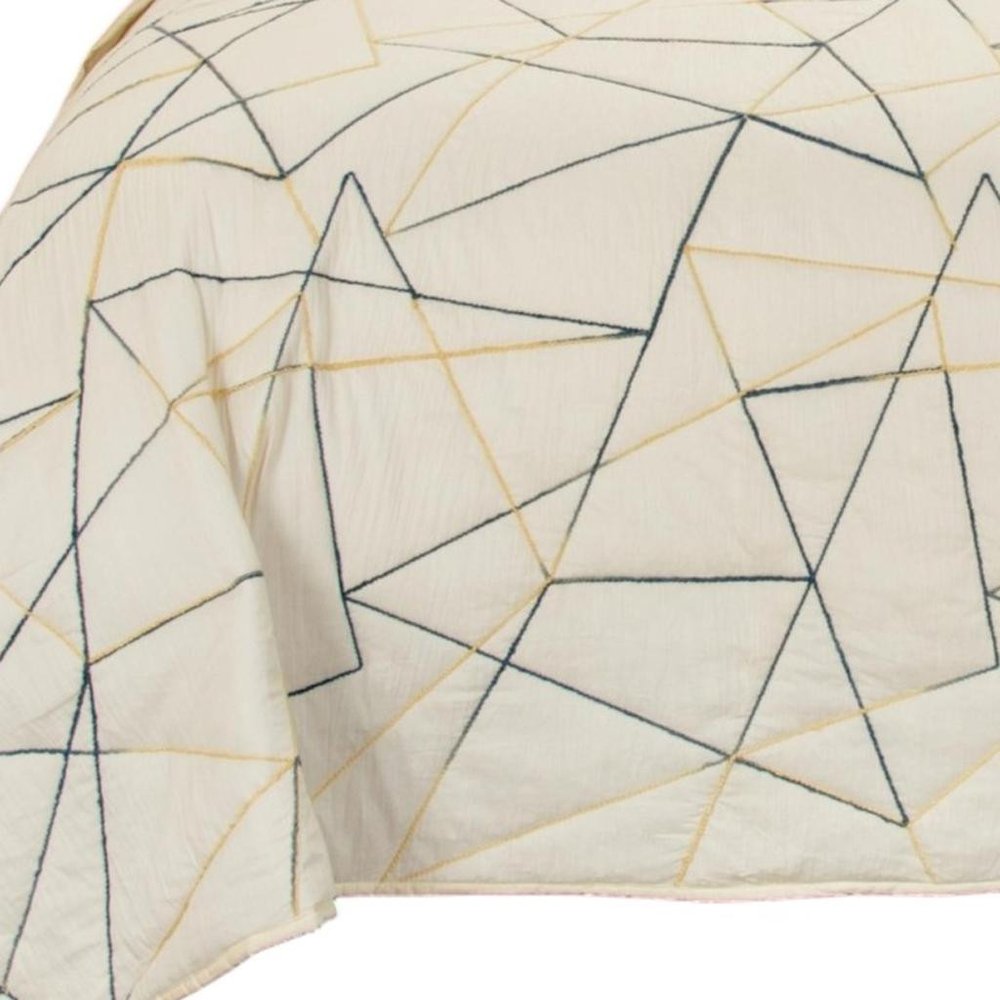 86" X 70" Gray And Ivory Geometric Cotton Quilt
