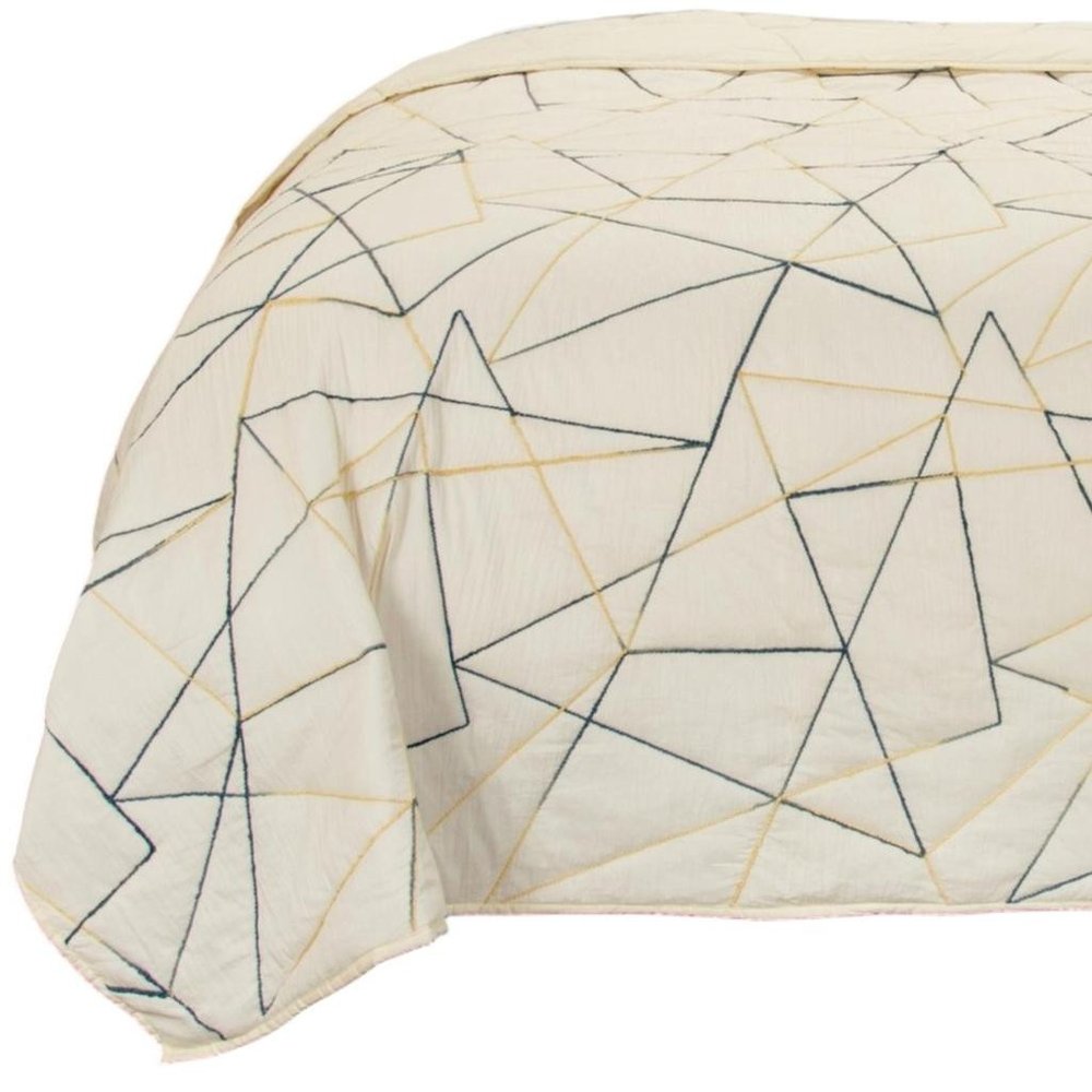 86" X 70" Gray And Ivory Geometric Cotton Quilt