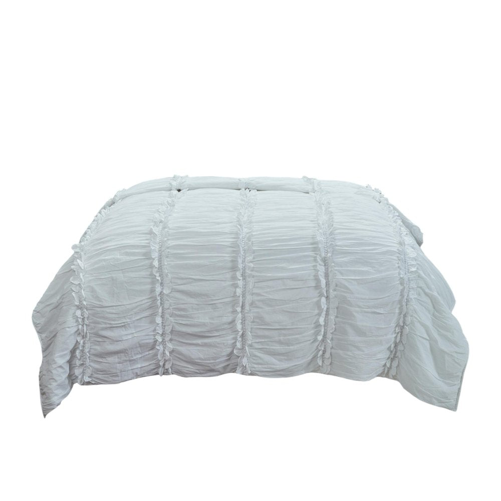 92" X 90" White Striped Cotton Quilt