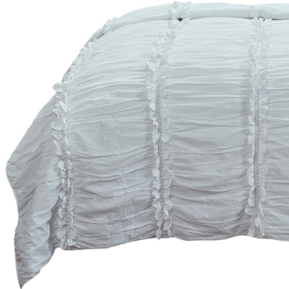 92" X 90" White Striped Cotton Quilt