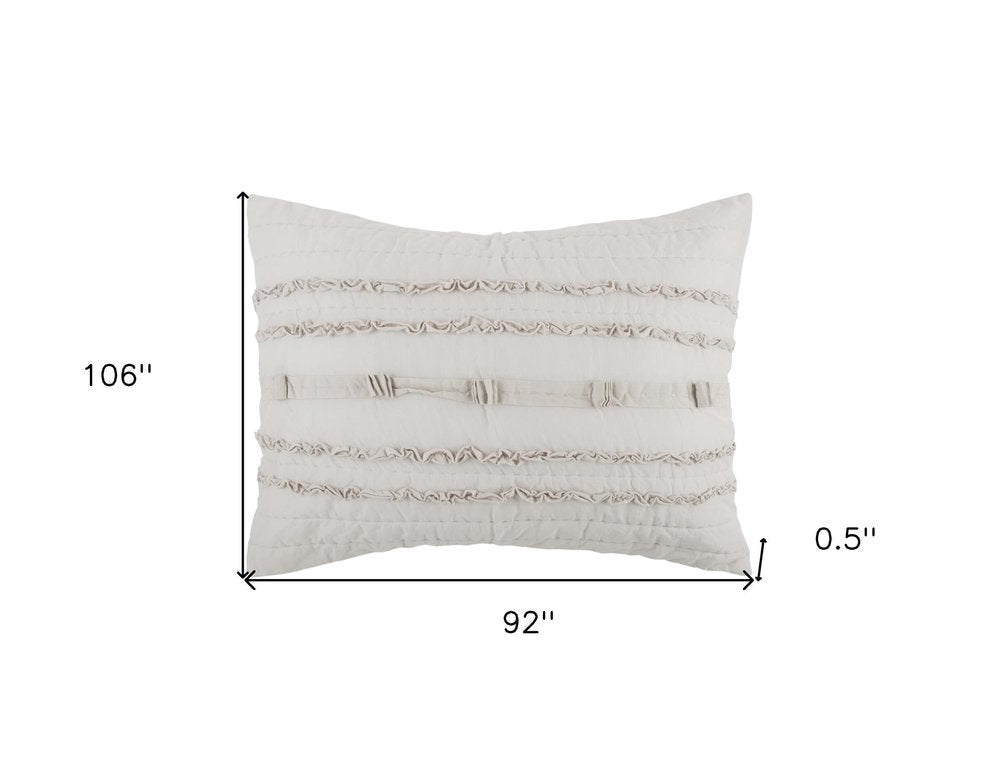 92" X 106" Natural Striped Cotton Quilt